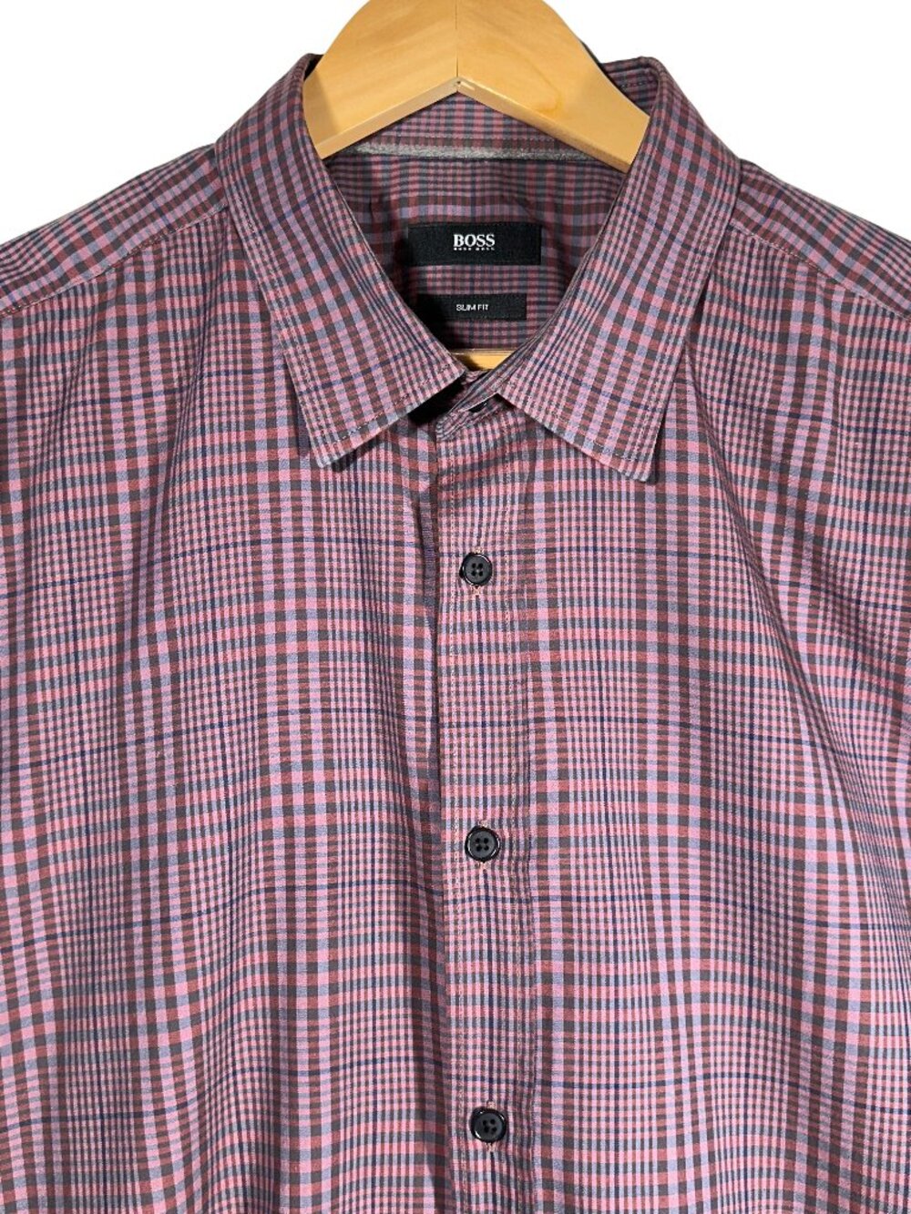 Hugo Boss Ronni Shirt Mens XL Slim Fit Purple Plaid Long Sleeve Button Up